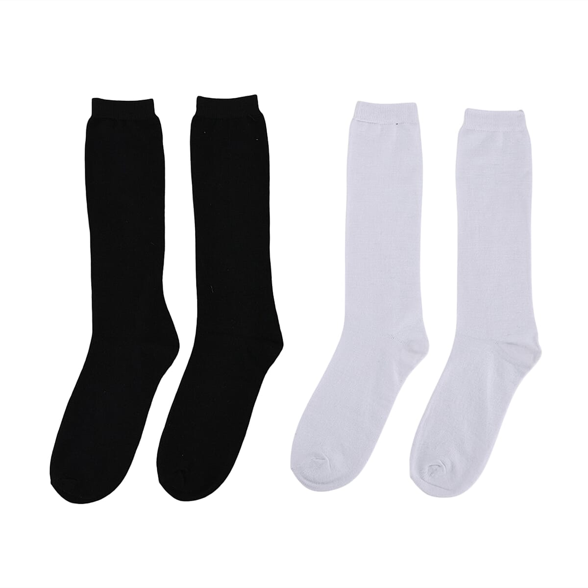 Set of 10 Pairs 97% Polyester and 3% Spandex Kneehigh Socks - Black, White, Gray and Beige image number 3