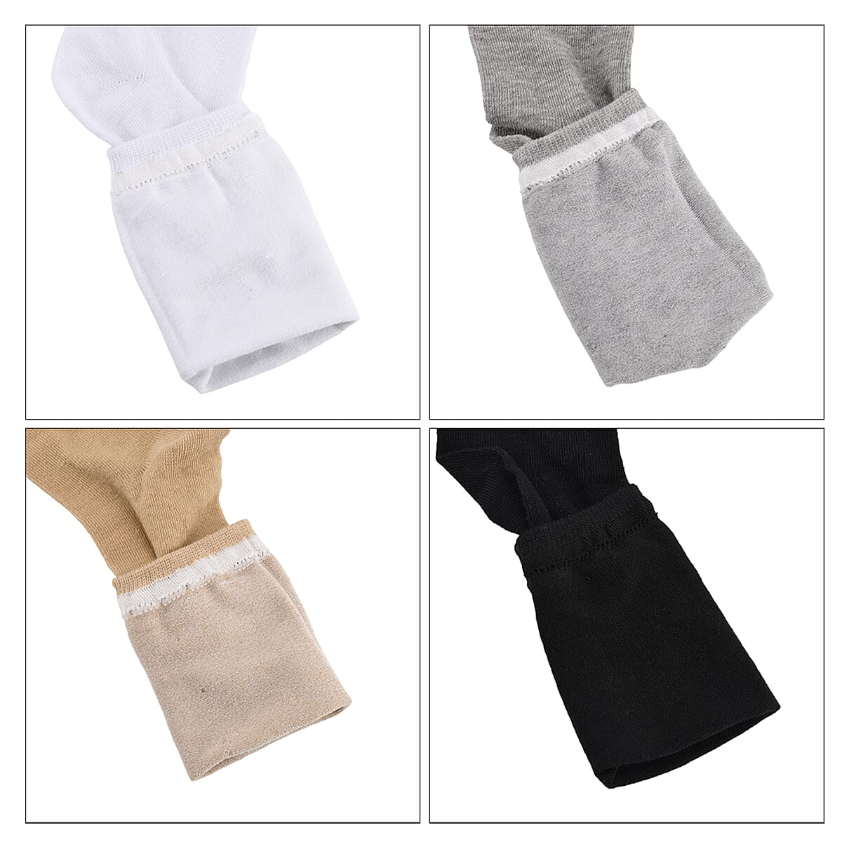 Set of 10 Pairs 97% Polyester and 3% Spandex Kneehigh Socks - Black, White, Gray and Beige image number 4