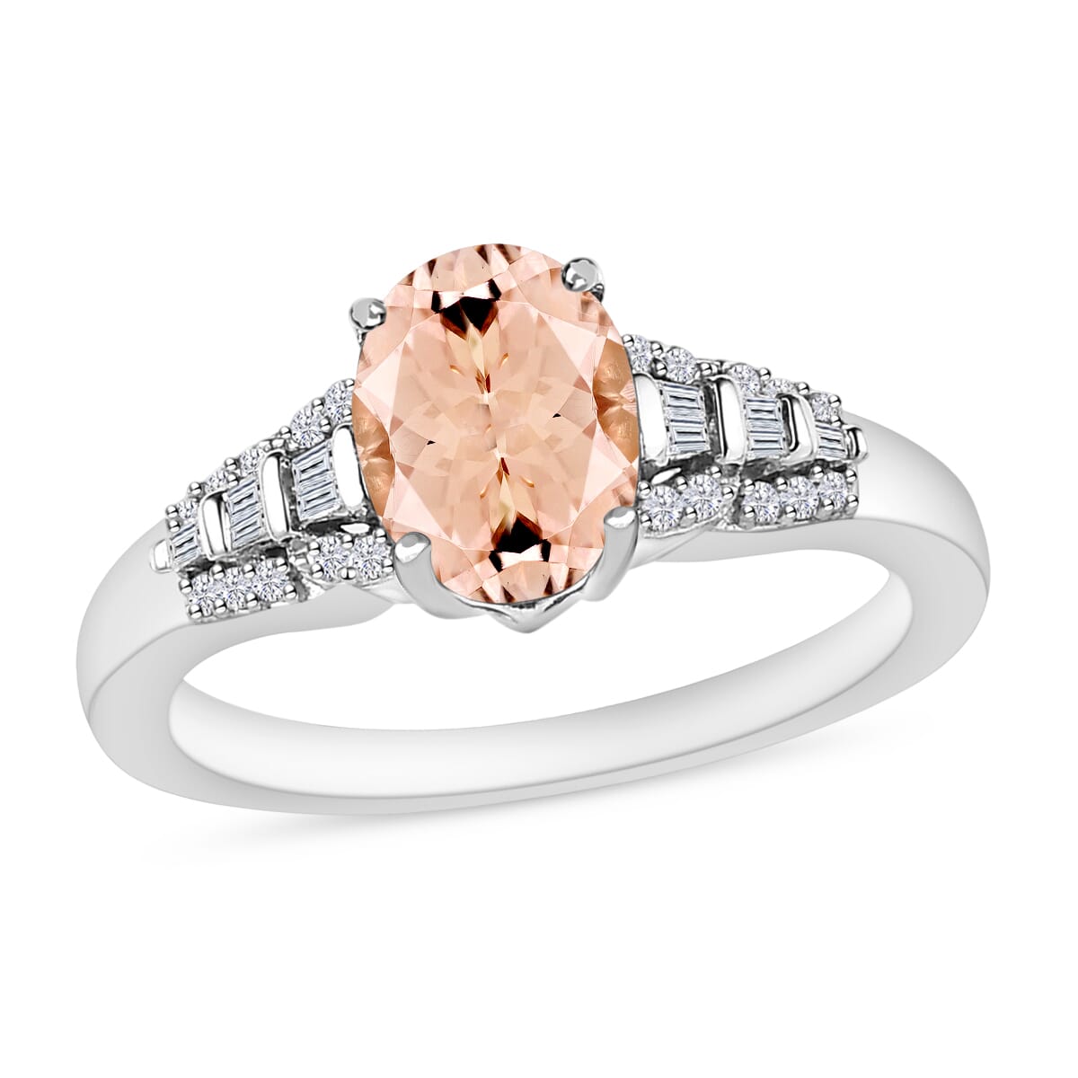 Luxoro Premium Marropino Morganite and G-H I2 Diamond 1.50 ctw Ring in 10K White Gold (Size 12.0) image number 0