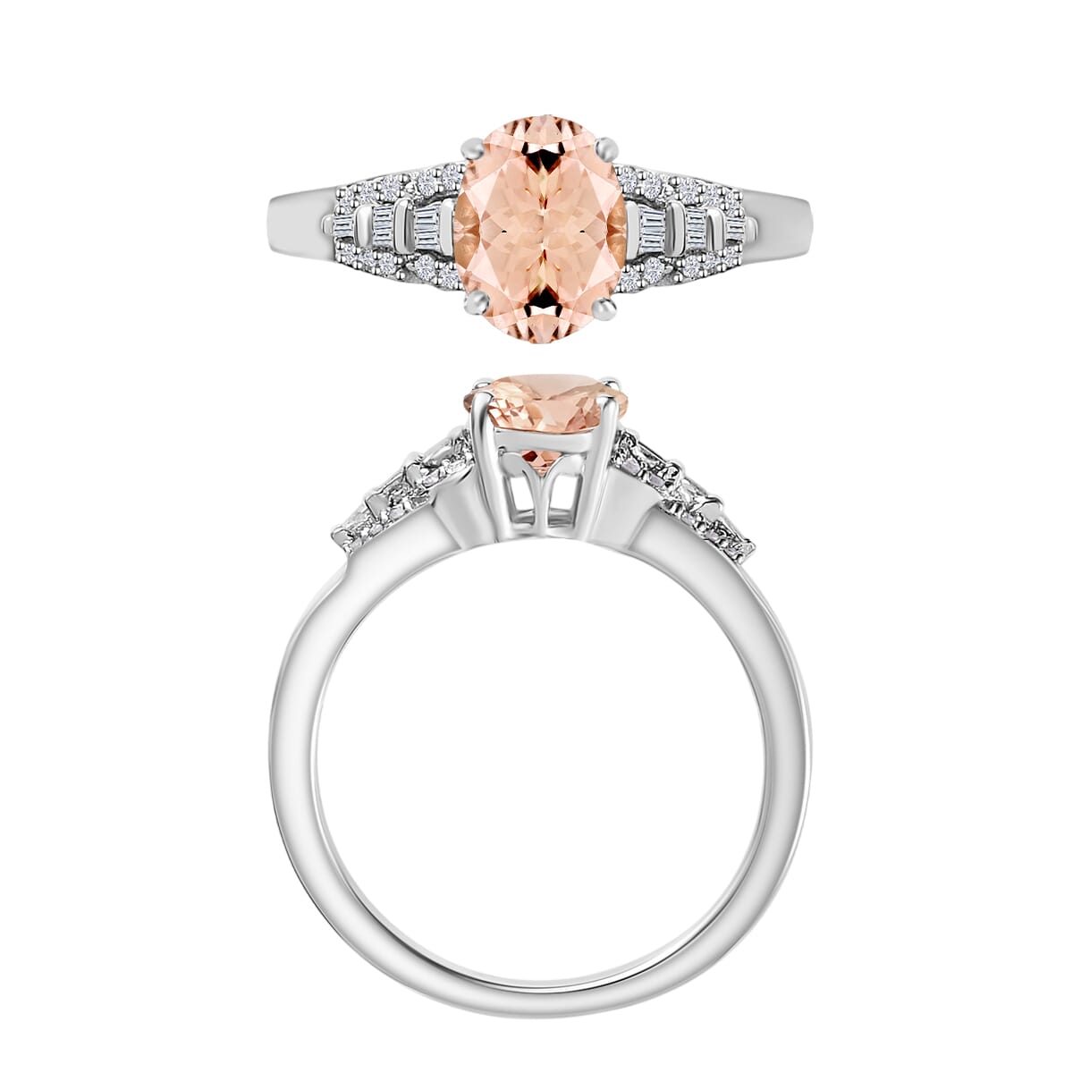 Luxoro Premium Marropino Morganite and G-H I2 Diamond 1.50 ctw Ring in 10K White Gold (Size 12.0) image number 3