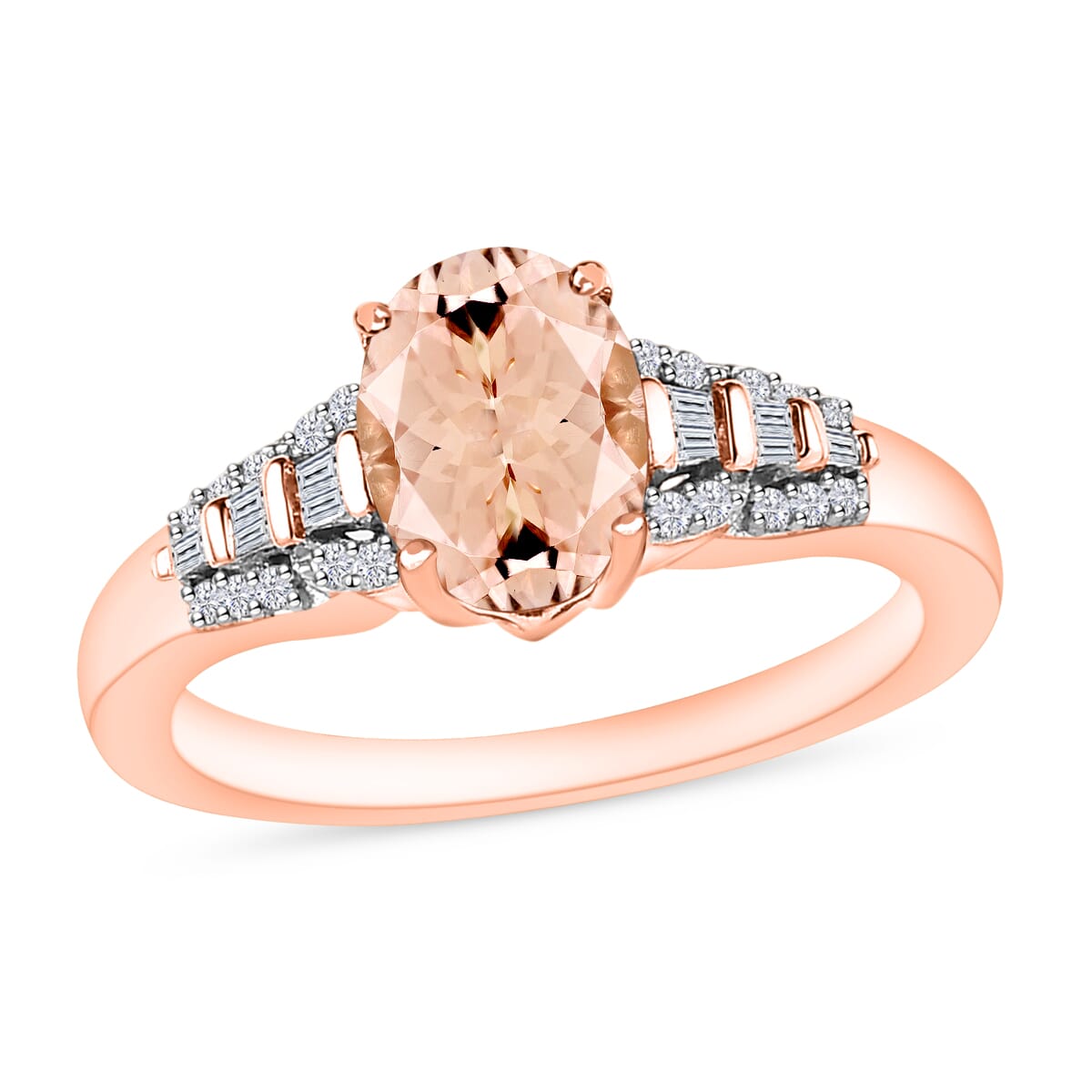 Luxoro Premium Marropino Morganite and G-H I2 Diamond 1.50 ctw Ring in 10K Rose Gold (Size 11.5) image number 0