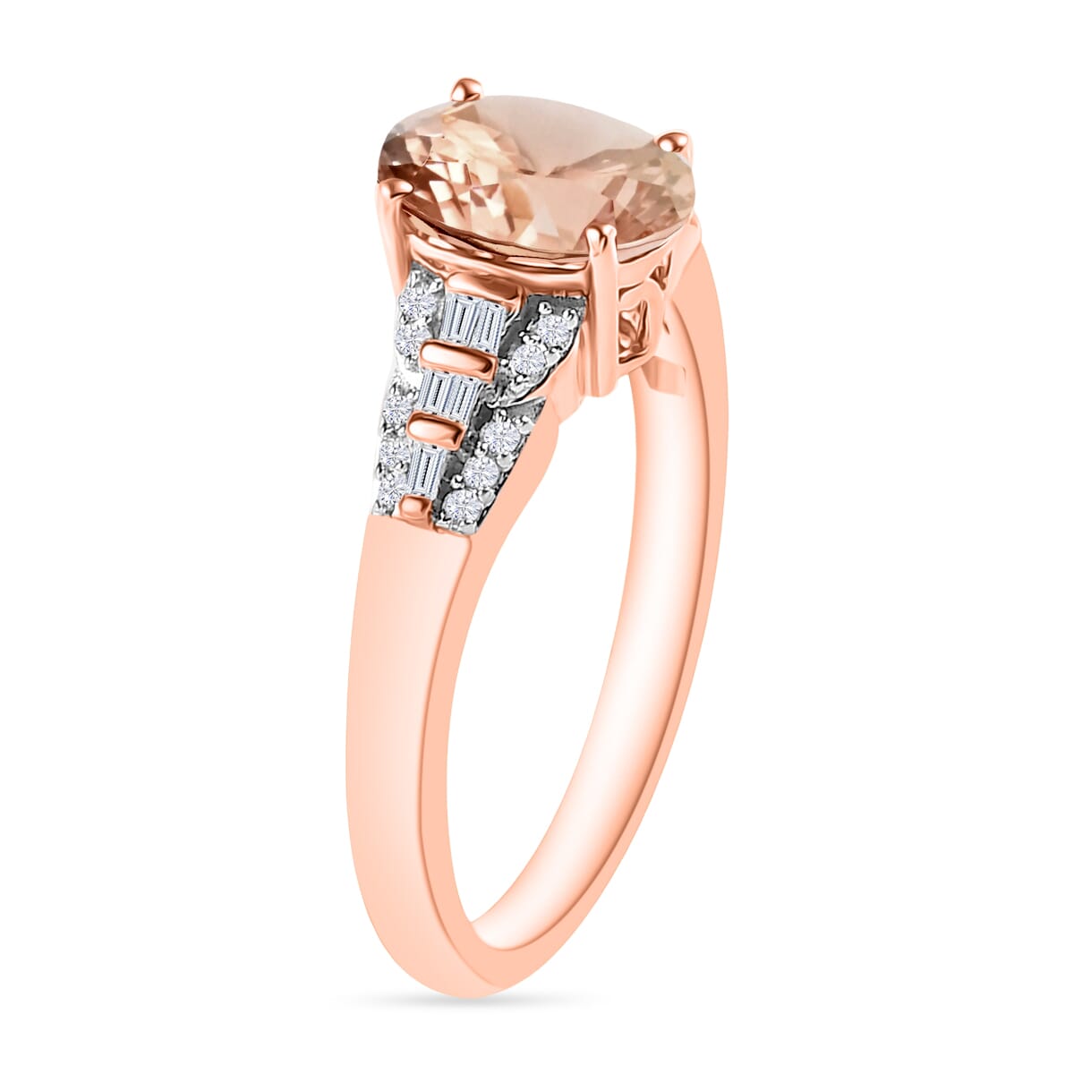 Luxoro Premium Marropino Morganite and G-H I2 Diamond 1.50 ctw Ring in 10K Rose Gold (Size 7.0) image number 2