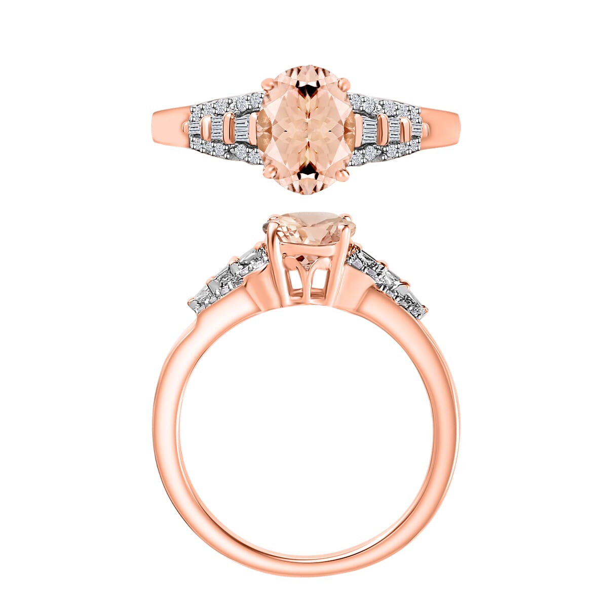 Luxoro Premium Marropino Morganite and G-H I2 Diamond 1.50 ctw Ring in 10K Rose Gold (Size 7.0) image number 3
