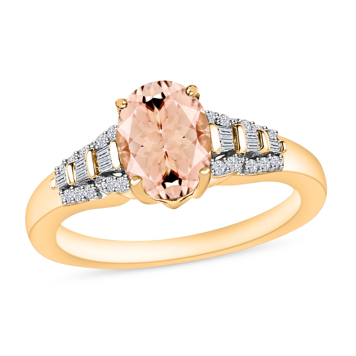 Luxoro Premium Marropino Morganite and G-H I2 Diamond 1.50 ctw Ring in 10K Yellow Gold (Size 4.0) image number 0