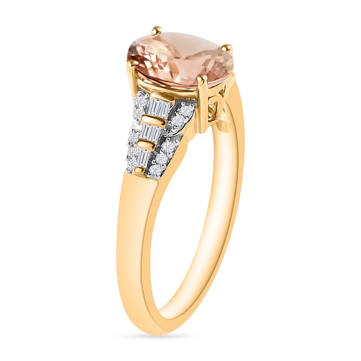 Luxoro Premium Marropino Morganite and G-H I2 Diamond 1.50 ctw Ring in 10K Yellow Gold (Size 4.0) image number 2