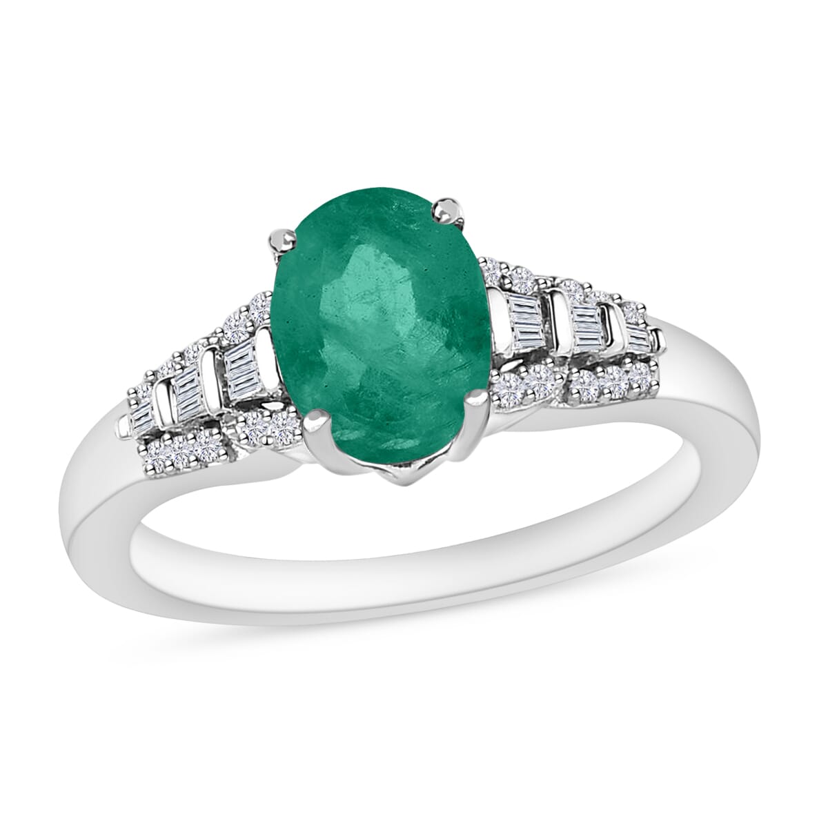 Luxoro Premium Kagem Zambian Emerald and G-H I2 Diamond 1.50 ctw Ring in 10K White Gold (Size 9.0) image number 0