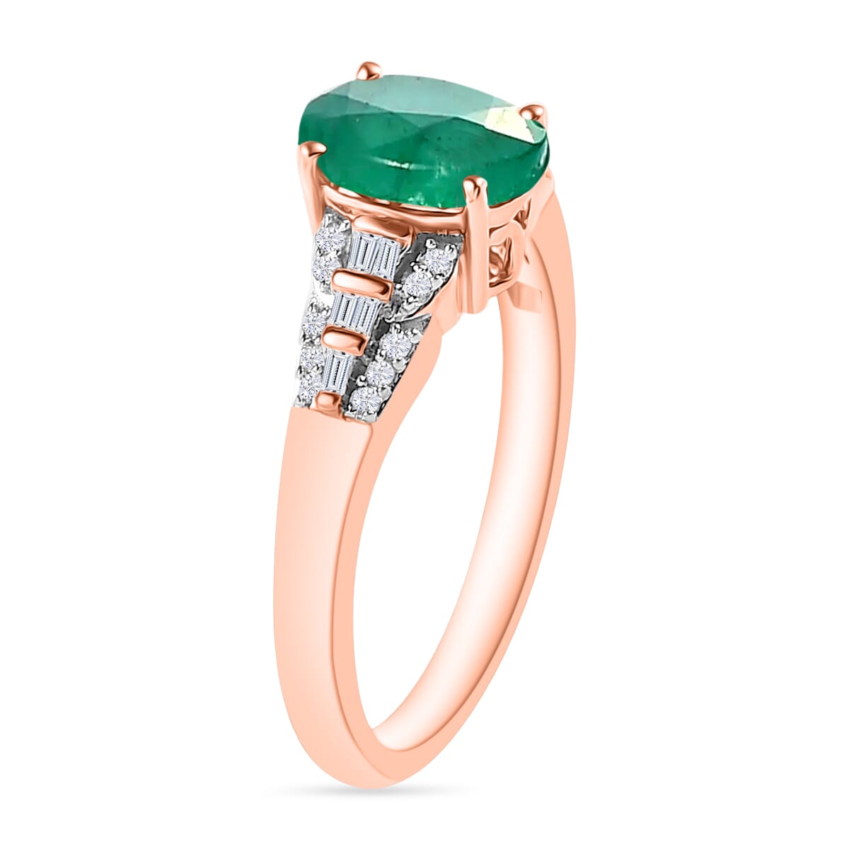 Luxoro Premium Kagem Zambian Emerald and G-H I2 Diamond 1.50 ctw Ring in 10K Rose Gold (Size 6.5) image number 2