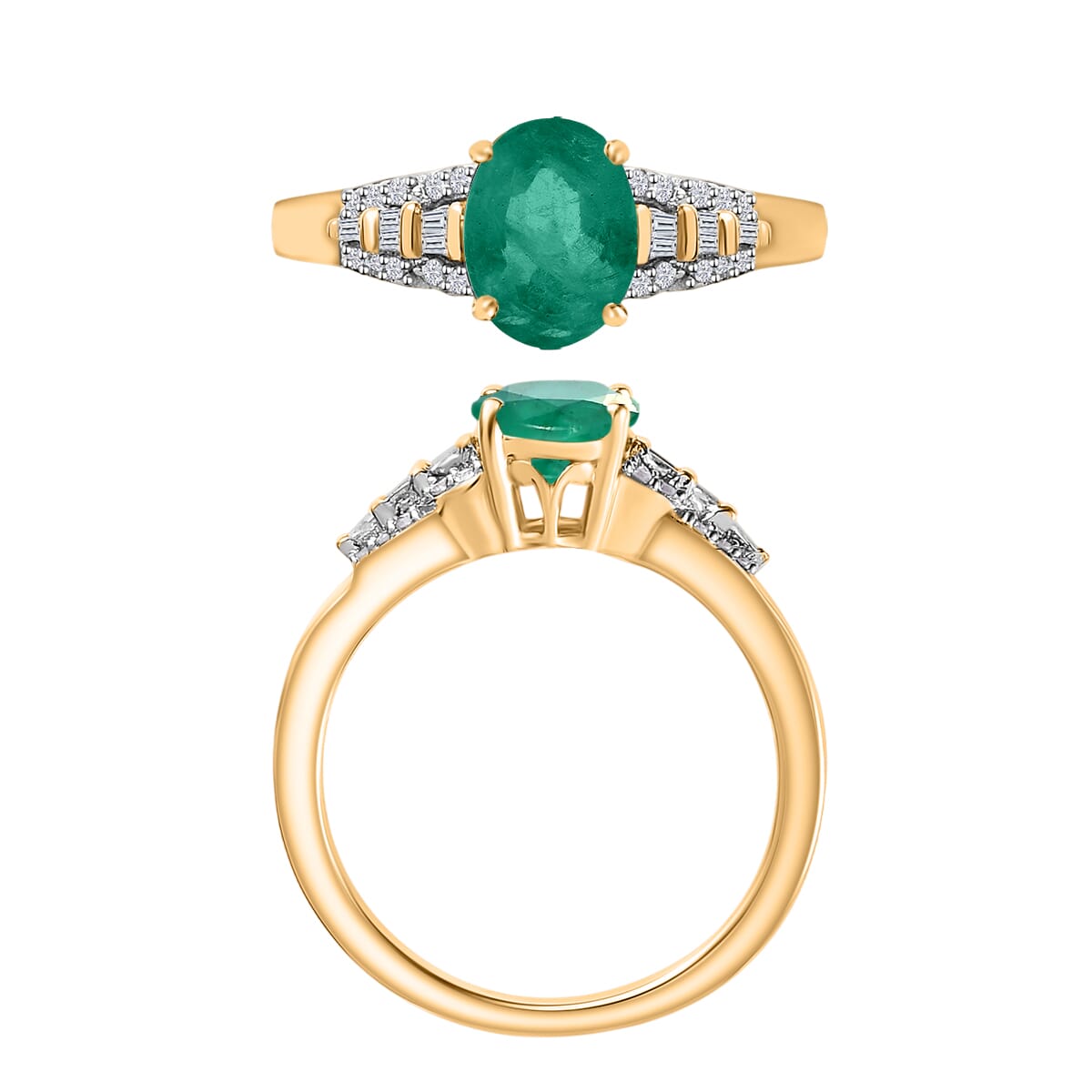 Luxoro Premium Kagem Zambian Emerald and G-H I2 Diamond 1.50 ctw Ring in 10K Yellow Gold (Size 4.0) image number 3