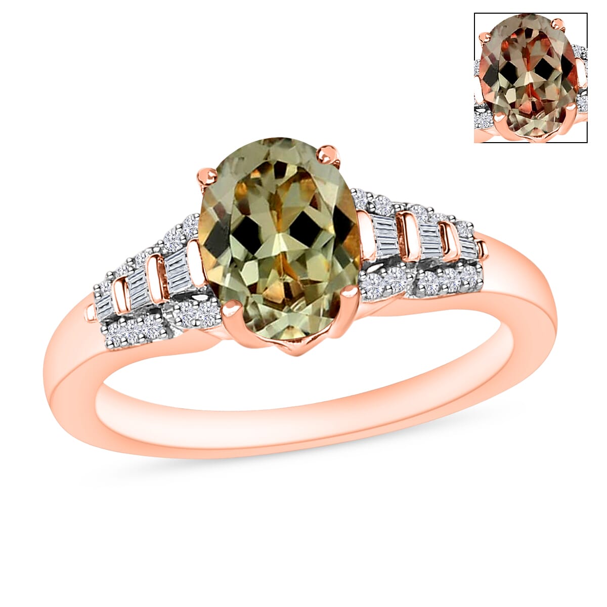 Luxoro AAA Turkizite and G-H I2 Diamond 1.50 ctw Ring in 10K Rose Gold (Size 11.0) image number 0