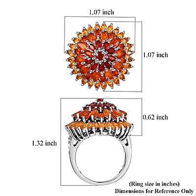  D'Joy Shades of Fire Opal 3.85 ctw Chrysanthemum Flower Ring in Rhodium Over Sterling Silver (Size 10.0)