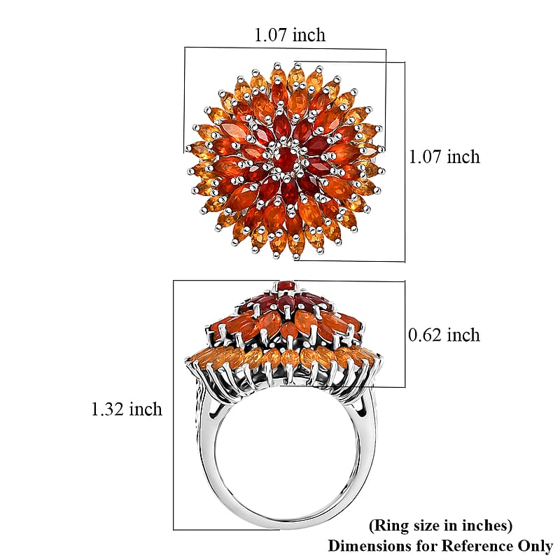  D'Joy Shades of Fire Opal 3.85 ctw Chrysanthemum Flower Ring in Rhodium Over Sterling Silver (Size 10.0)