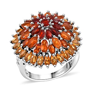  D'Joy Shades of Fire Opal 3.85 ctw Chrysanthemum Flower Ring in Rhodium Over Sterling Silver (Size 6.0)