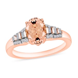 Marropino Morganite and Diamond 1.50 ctw Ring in 18K Vermeil Rose Gold Over Sterling Silver (Size 10.0)