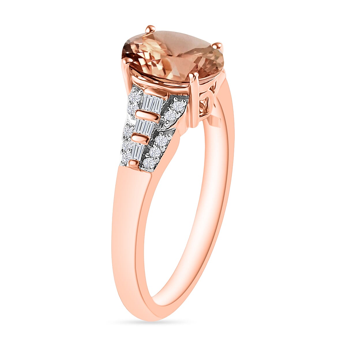 Marropino Morganite and Diamond 1.50 ctw Ring in 18K Vermeil Rose Gold Over Sterling Silver (Size 10.0)