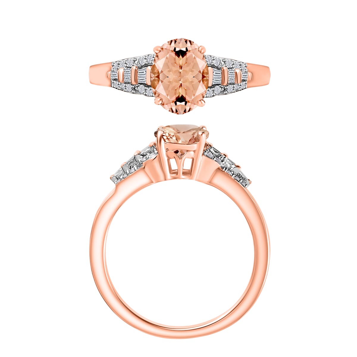 Marropino Morganite and Diamond 1.50 ctw Ring in 18K Vermeil Rose Gold Over Sterling Silver (Size 10.0) image number 3