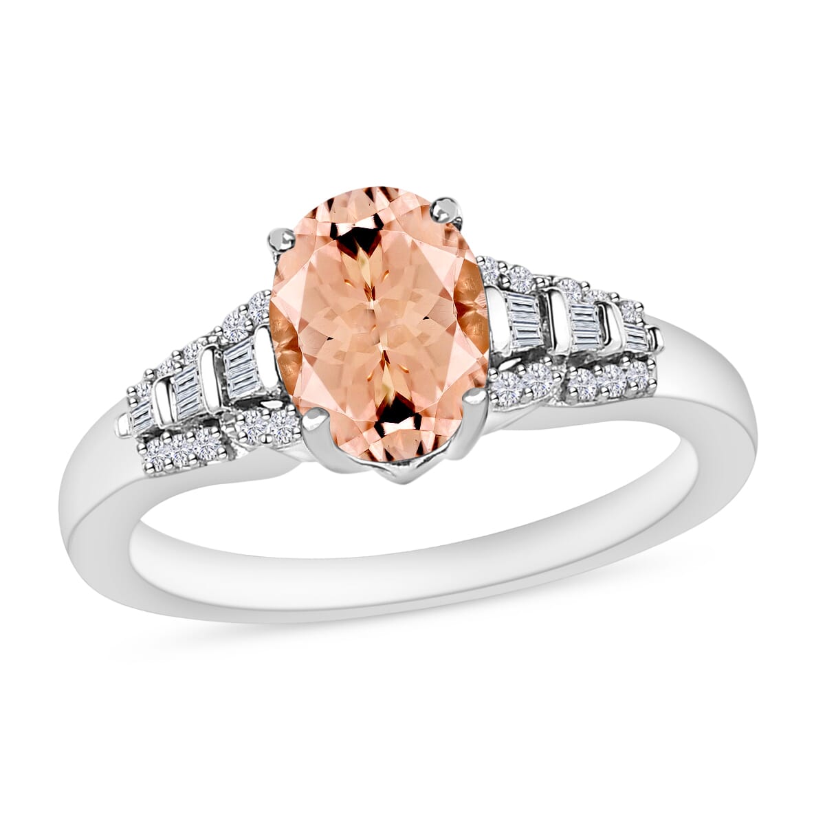 Marropino Morganite and Diamond 1.50 ctw Ring in Rhodium Over Sterling Silver (Size 12.0) image number 0