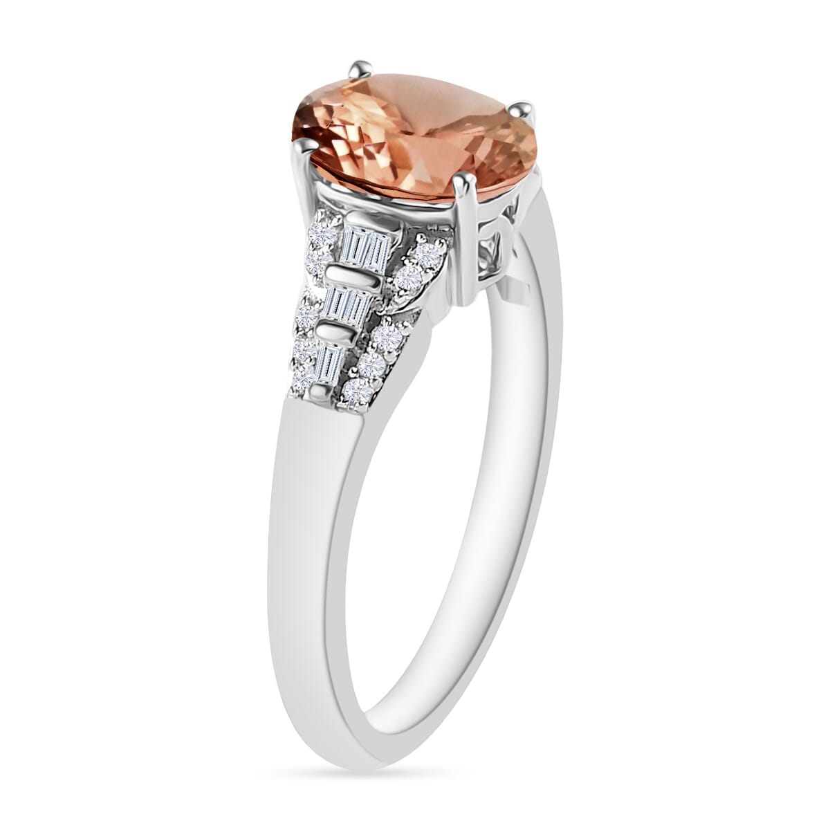 Marropino Morganite and Diamond 1.50 ctw Ring in Rhodium Over Sterling Silver (Size 12.0) image number 2