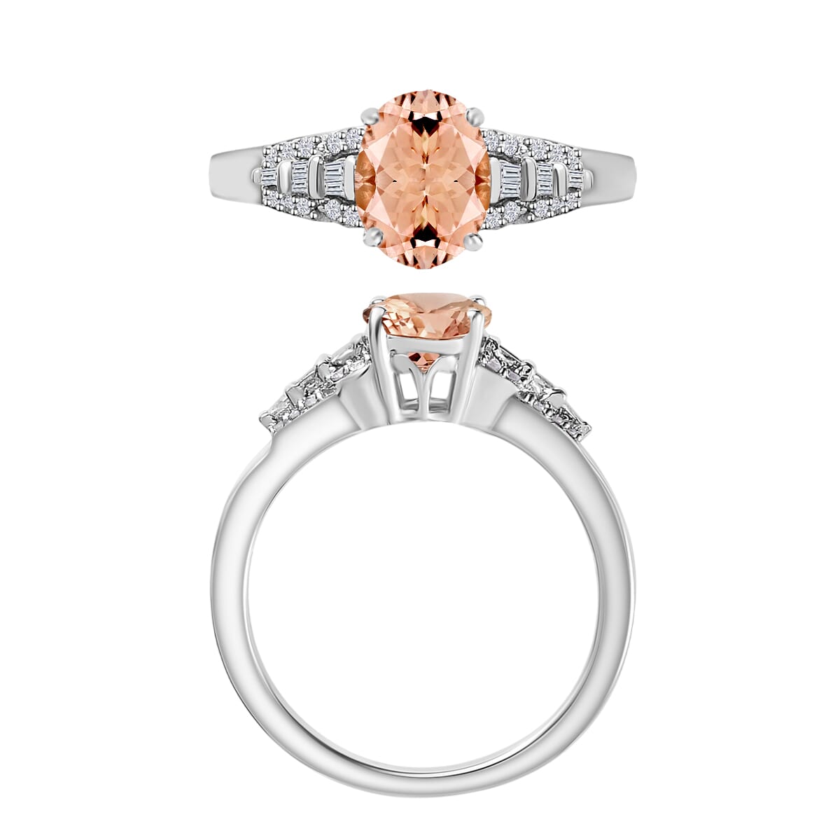 Marropino Morganite and Diamond 1.50 ctw Ring in Rhodium Over Sterling Silver (Size 12.0) image number 3