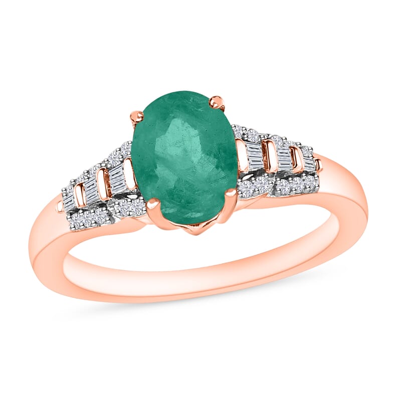 Kagem Zambian Emerald and Diamond 1.50 ctw Ring in 18K Vermeil Rose Gold Over Sterling Silver (Size 10.0)