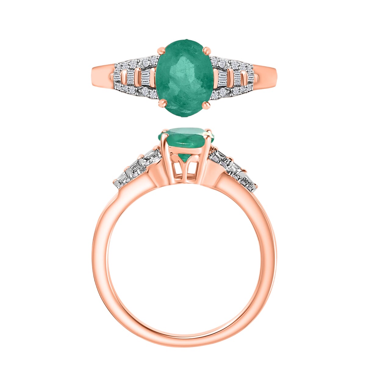 Kagem Zambian Emerald and Diamond 1.50 ctw Ring in 18K Vermeil Rose Gold Over Sterling Silver (Size 10.0) image number 3