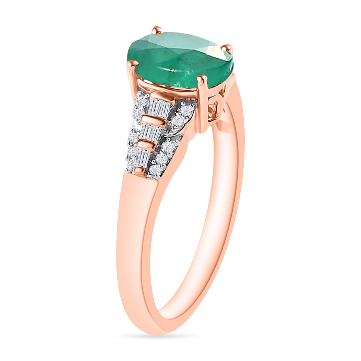 Kagem Zambian Emerald and Diamond 1.50 ctw Ring in 18K Vermeil Rose Gold Over Sterling Silver (Size 7.5) image number 2