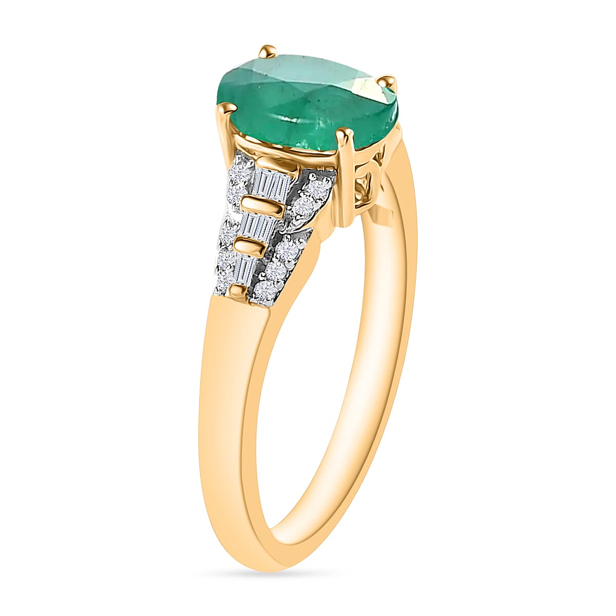 Kagem Zambian Emerald and Diamond 1.50 ctw Ring in 18K Vermeil Yellow Gold Over Sterling Silver (Size 7.5) (Del. in 10-12 Days) image number 2
