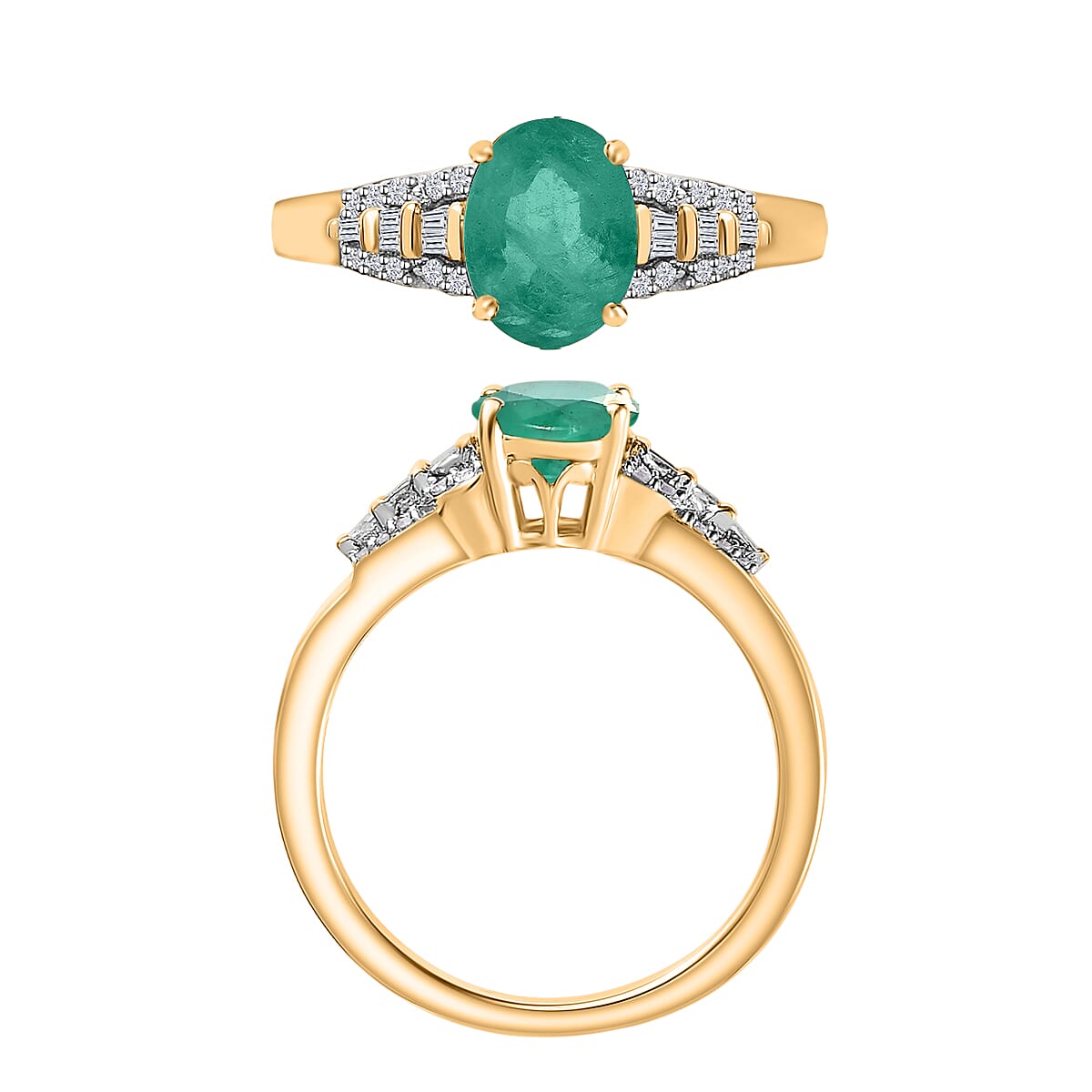 Kagem Zambian Emerald and Diamond 1.50 ctw Ring in 18K Vermeil Yellow Gold Over Sterling Silver (Size 7.5) (Del. in 10-12 Days) image number 3