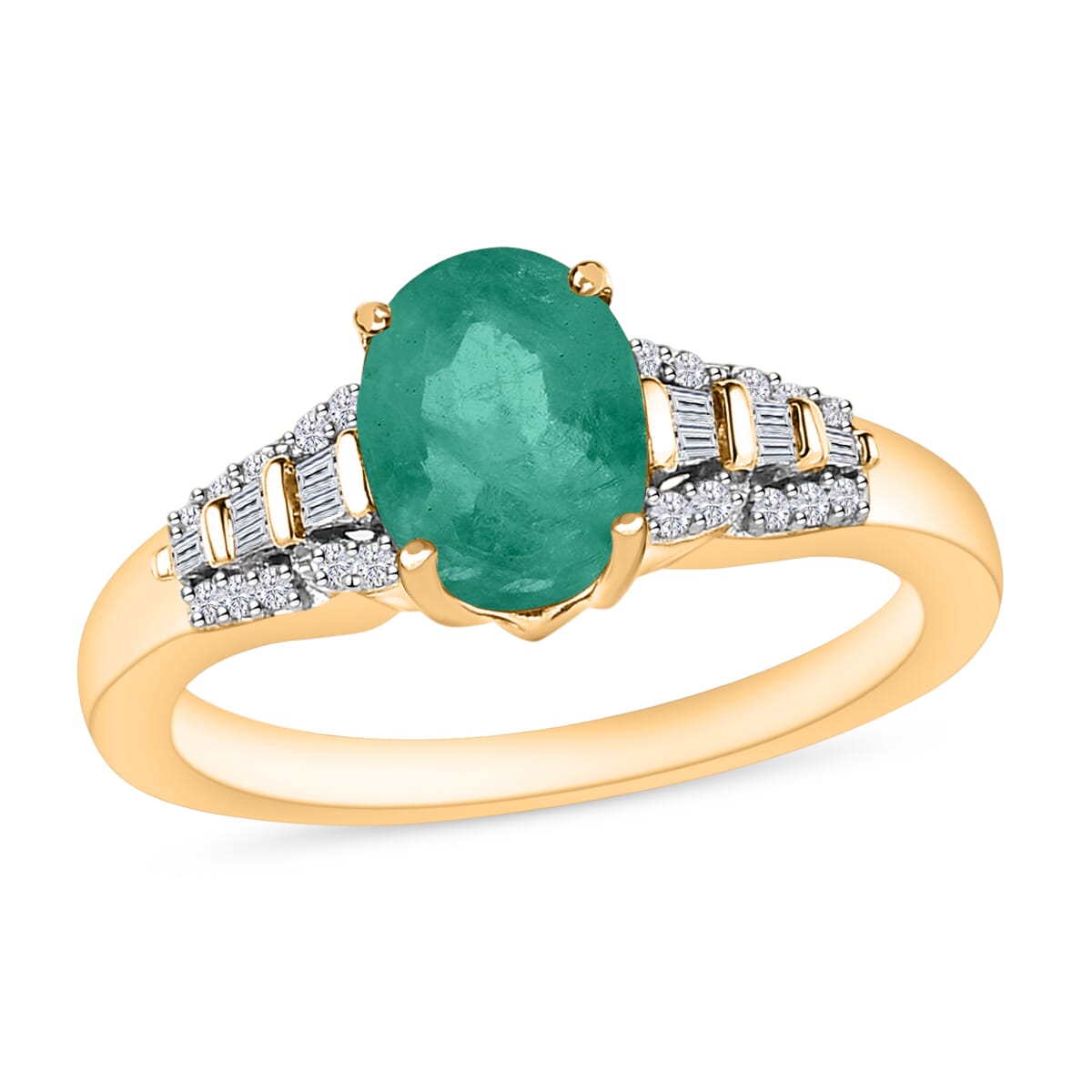 Kagem Zambian Emerald and Diamond 1.50 ctw Ring in 18K Vermeil Yellow Gold Over Sterling Silver (Size 8.0) image number 0