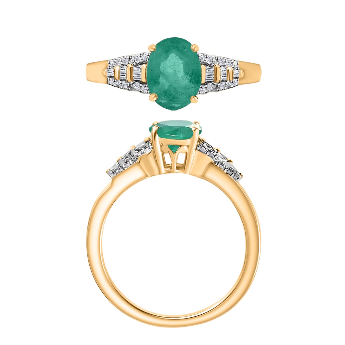 Kagem Zambian Emerald and Diamond 1.50 ctw Ring in 18K Vermeil Yellow Gold Over Sterling Silver (Size 8.0) image number 3