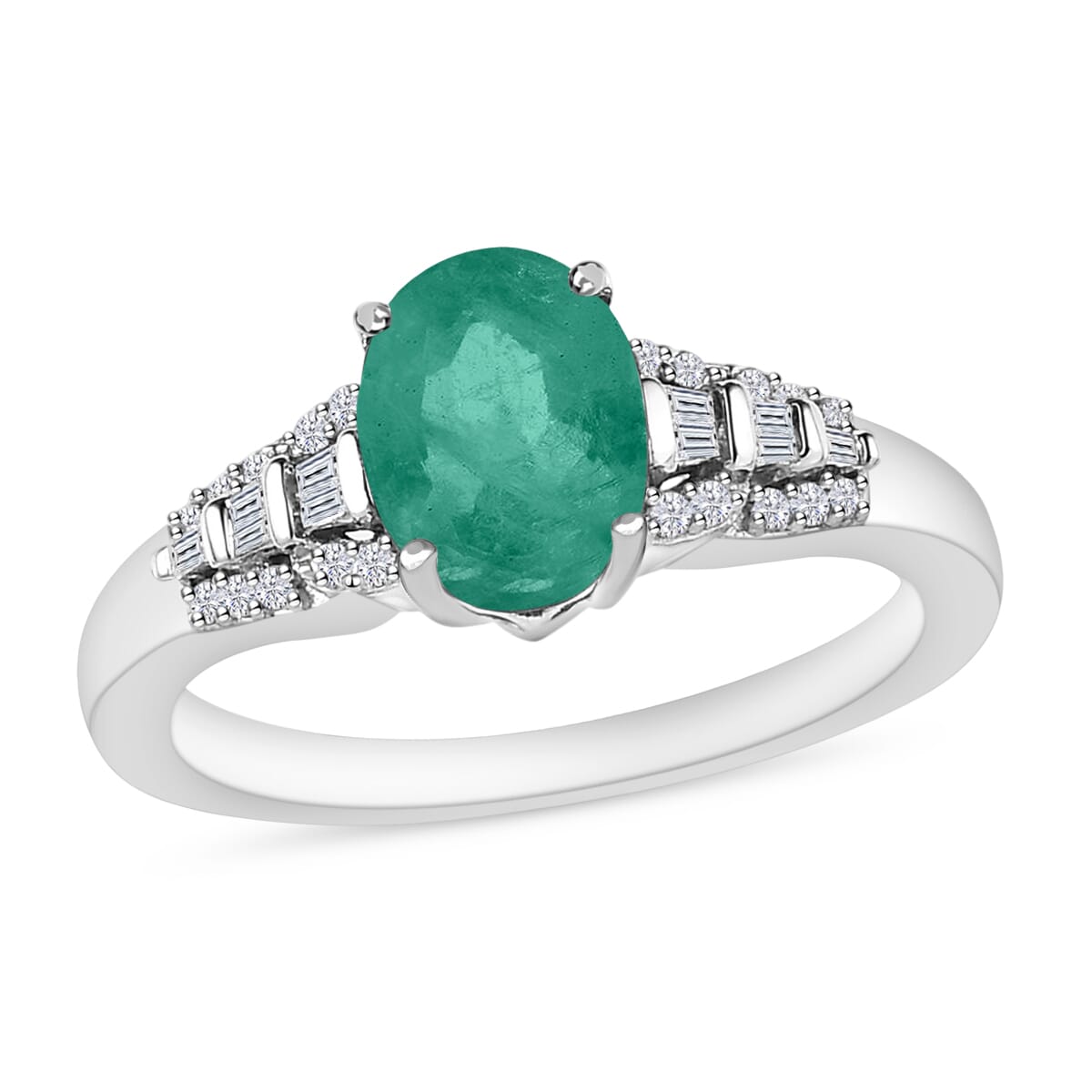 Kagem Zambian Emerald and Diamond 1.50 ctw Ring in Rhodium Over Sterling Silver (Size 9.5) image number 0