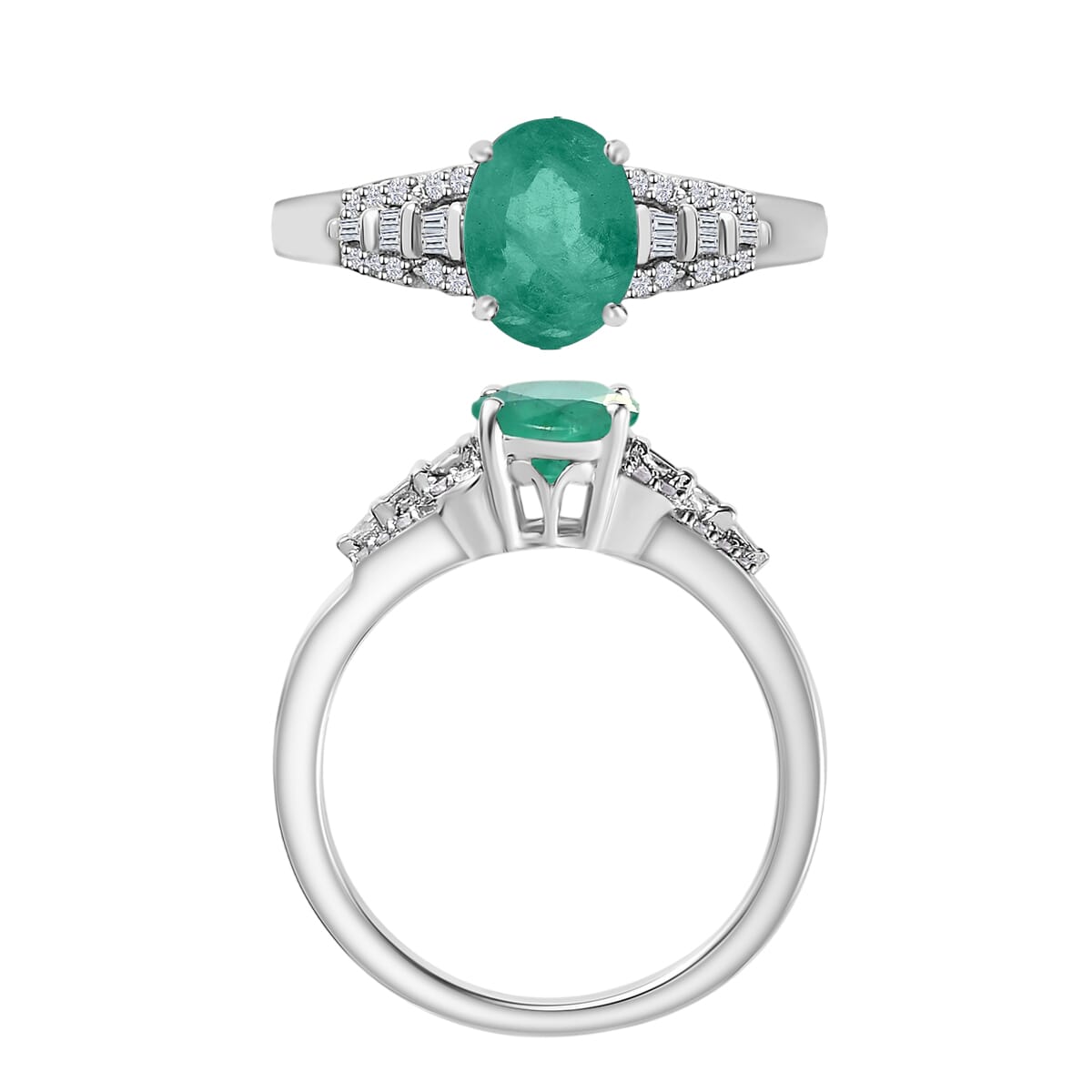 Kagem Zambian Emerald and Diamond 1.50 ctw Ring in Rhodium Over Sterling Silver (Size 9.5) image number 3