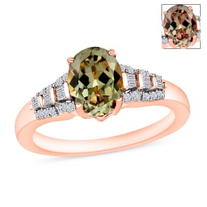 AAA Turkizite and Diamond 1.50 ctw Ring in 18K Vermeil Rose Gold Over Sterling Silver (Size 10.0)