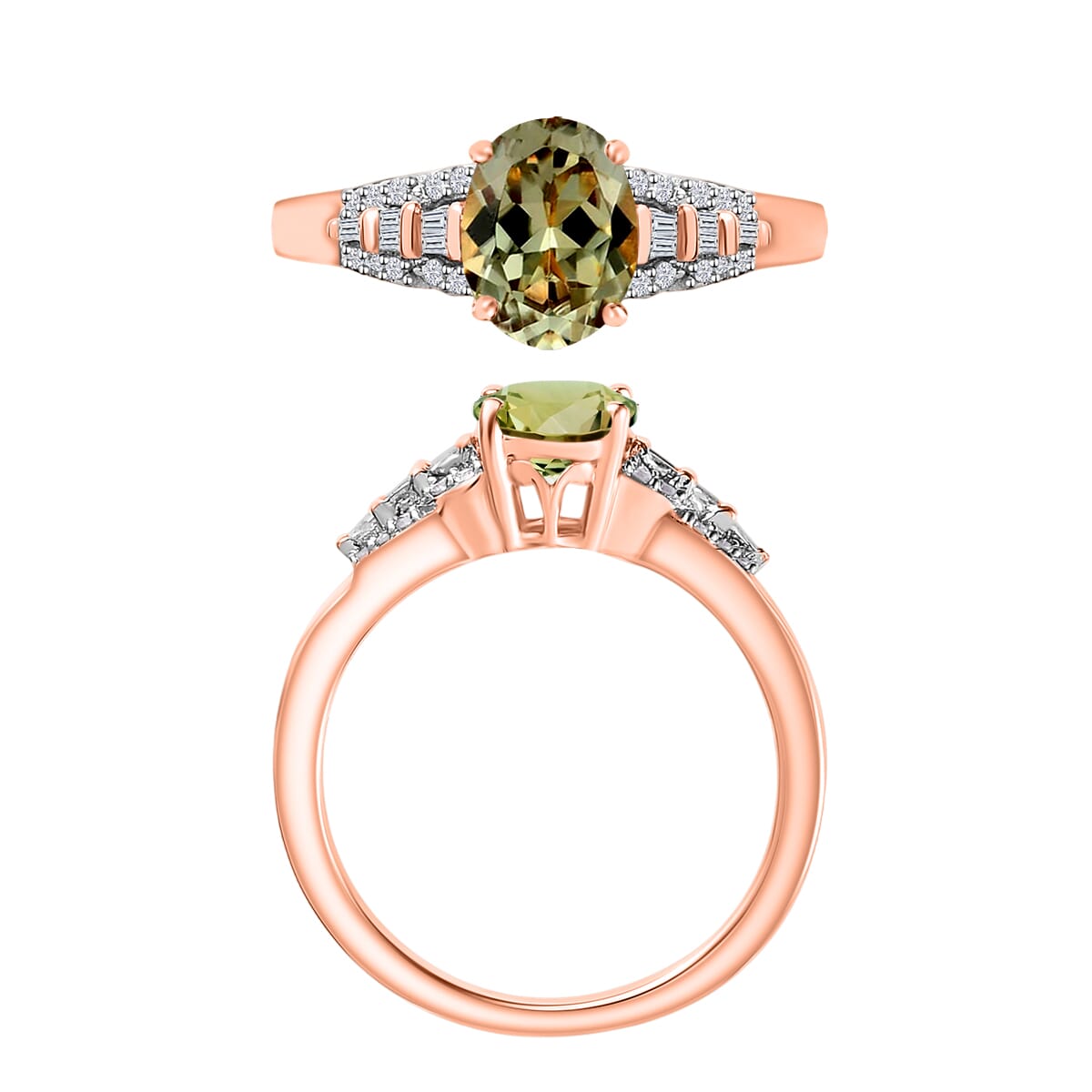 AAA Turkizite and Diamond 1.50 ctw Ring in 18K Vermeil Rose Gold Over Sterling Silver (Size 10.0) image number 3