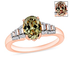 AAA Turkizite and Diamond 1.50 ctw Ring in 18K Vermeil Rose Gold Over Sterling Silver (Size 7.5)