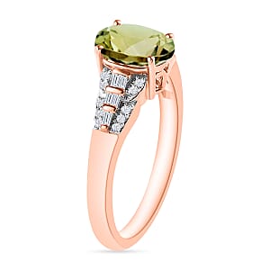 AAA Turkizite and Diamond 1.50 ctw Ring in 18K Vermeil Rose Gold Over Sterling Silver (Size 7.5)