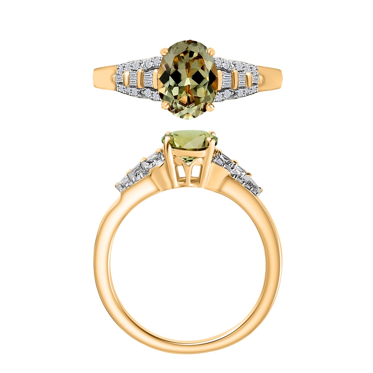 AAA Turkizite and Diamond 1.50 ctw Ring in 18K Vermeil Yellow Gold Over SSterling Silver (Size 9.5) image number 3