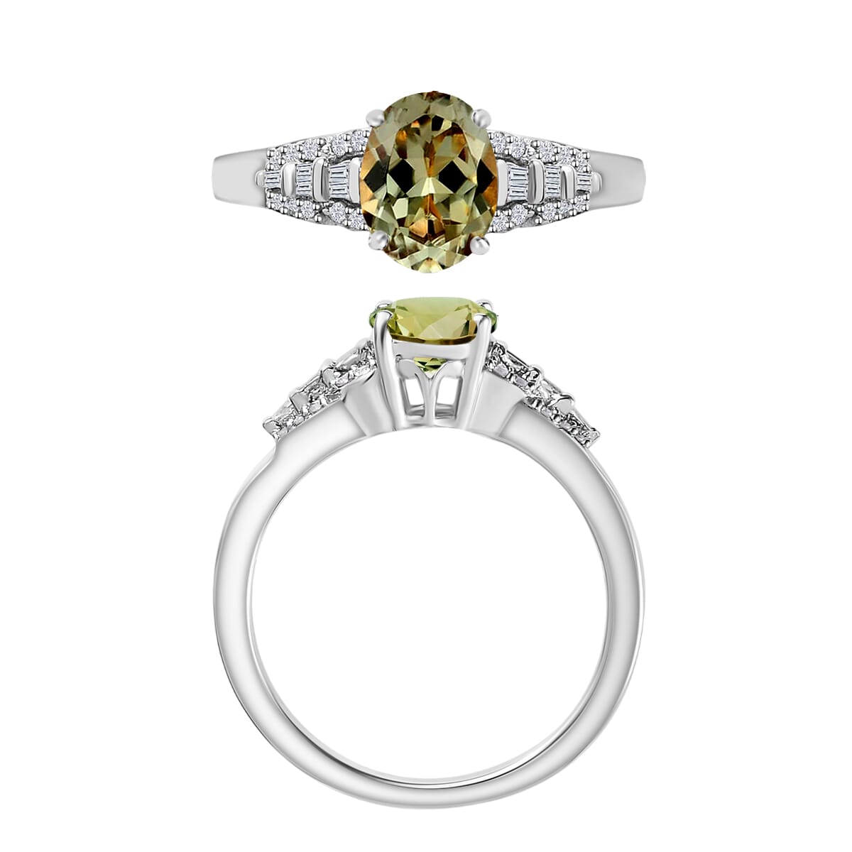 AAA Turkizite and Diamond 1.50 ctw Ring in Rhodium Over SSterling Silver (Size 4.5) image number 3