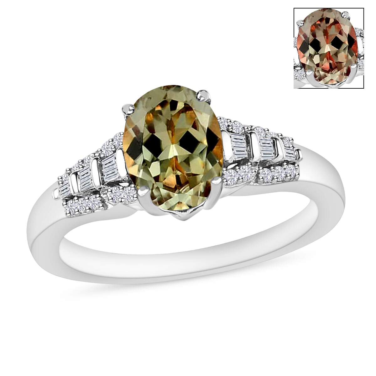 AAA Turkizite and Diamond 1.50 ctw Ring in Rhodium Over SSterling Silver (Size 8.0) image number 0