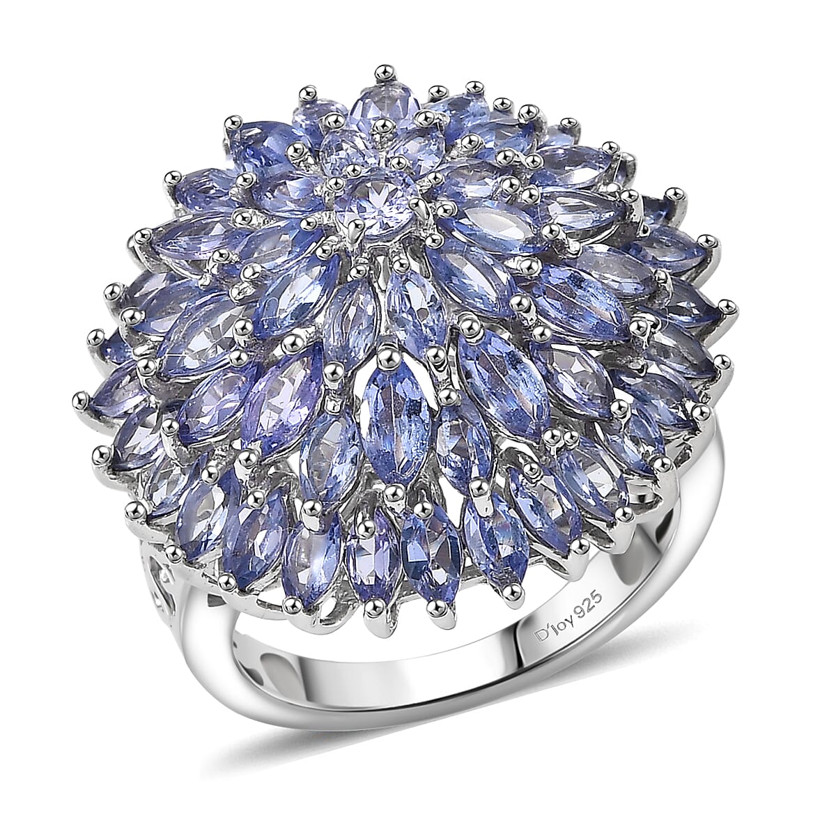 D'Joy Tanzanite 5.60 ctw Chrysanthemum Flower Ring in Rhodium Over Sterling Silver (Size 10.0) image number 0