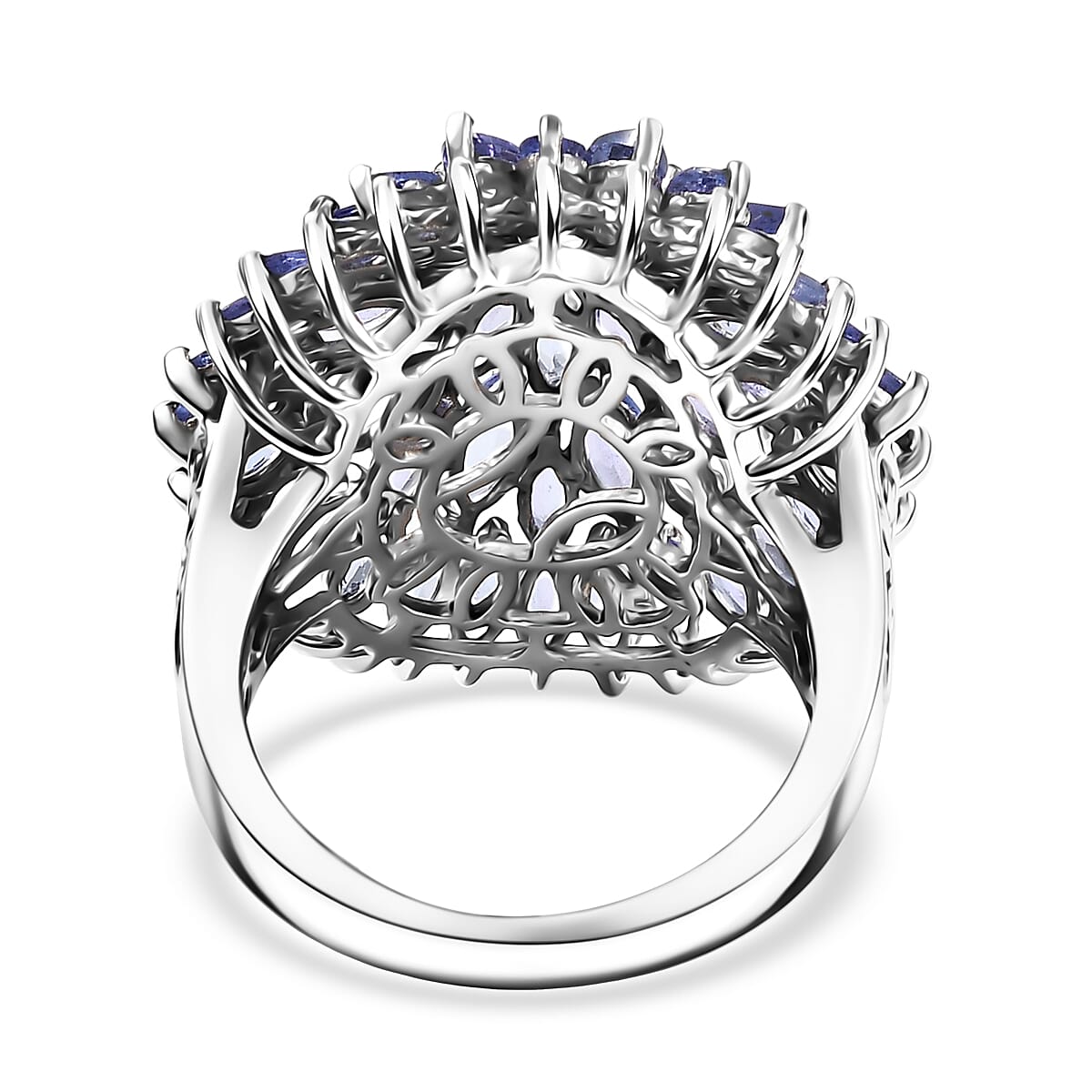 D'Joy Tanzanite 5.60 ctw Chrysanthemum Flower Ring in Rhodium Over Sterling Silver (Size 8.0) image number 4