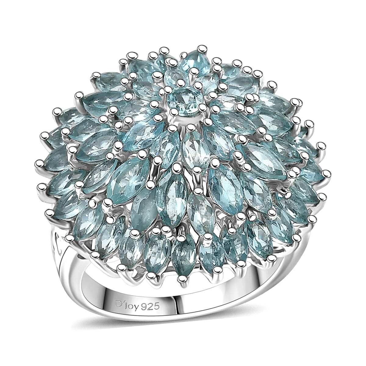 D'Joy Lagoon Apatite 5.85 ctw Chrysanthemum Flower Ring in Rhodium Over Sterling Silver (Size 6.0)