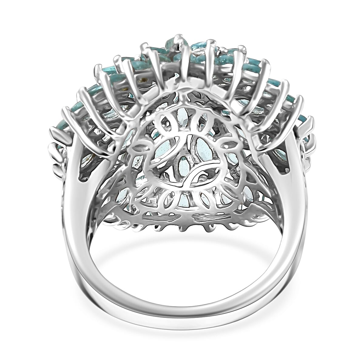 D'Joy Lagoon Apatite 5.85 ctw Chrysanthemum Flower Ring in Rhodium Over Sterling Silver (Size 6.0)