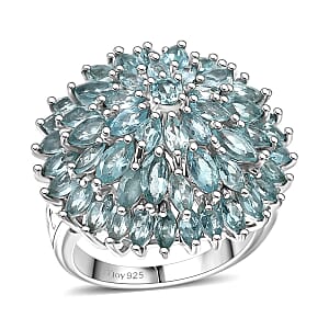 D'Joy Lagoon Apatite 5.85 ctw Chrysanthemum Flower Ring in Rhodium Over Sterling Silver (Size 7.0)