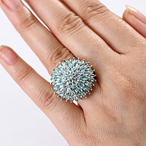 D'Joy Lagoon Apatite Chrysanthemum Flower Ring in Rhodium Over Sterling Silver 5.85 ctw (Size 8.0)