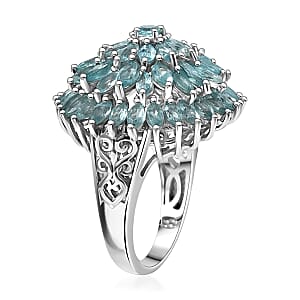 D'Joy Lagoon Apatite Chrysanthemum Flower Ring in Rhodium Over Sterling Silver 5.85 ctw (Size 9.0)