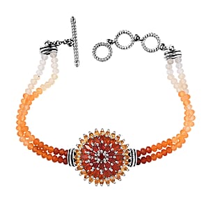 D'Joy Shades of Fire Opal 19.20 ctw Chrysanthemum Flower Bracelet in Rhodium Over Sterling Silver (6.50-8.0In)