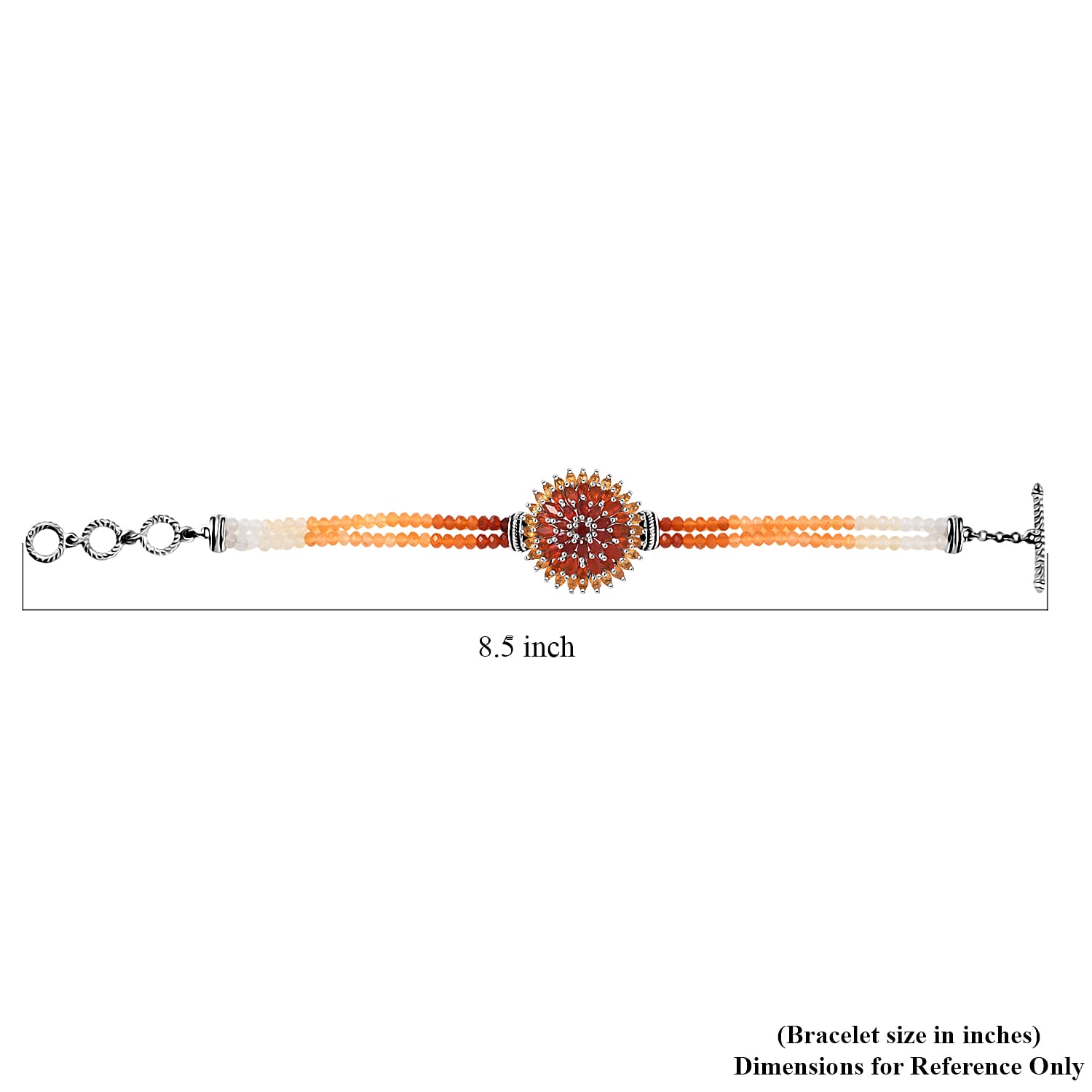 D'Joy Shades of Fire Opal 19.20 ctw Chrysanthemum Flower Bracelet in Rhodium Over Sterling Silver (6.50-8.0In)