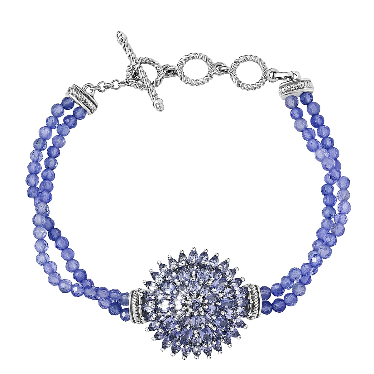 D'Joy Tanzanite 24.20 ctw Chrysanthemum Flower Bracelet in Rhodium Over Sterling Silver (6.50-8.0In) image number 0