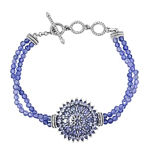 D'Joy Tanzanite 24.20 ctw Chrysanthemum Flower Bracelet in Rhodium Over Sterling Silver (6.50-8.0In)