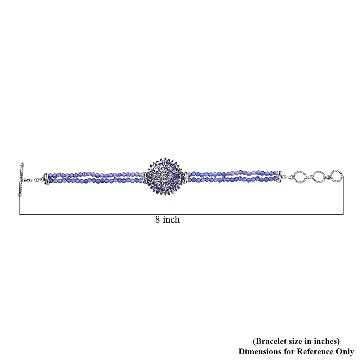 D'Joy Tanzanite 24.20 ctw Chrysanthemum Flower Bracelet in Rhodium Over Sterling Silver (6.50-8.0In) image number 4